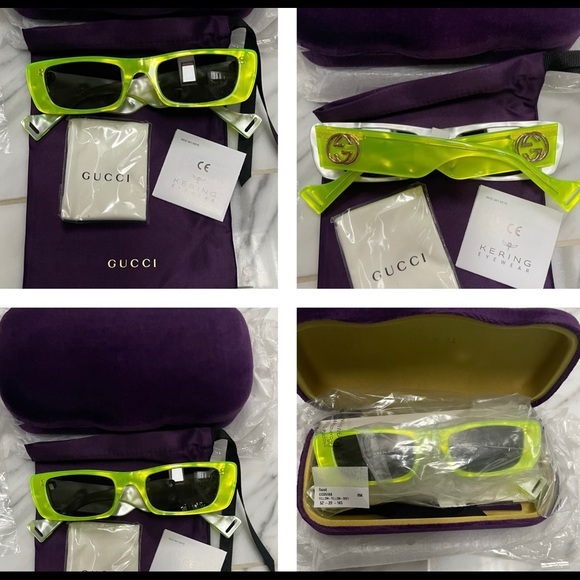 GUCCI 2025 TOP COLOR GREEN RECTANGULAR SUNNIES SEEN ON CELEBS & INFLUENCERS - Picture 10 of 16